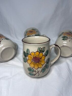 VTG 70s Stoneware Sunflower Coffee Mug Tea Cup Norleans - Available Indiv or Set